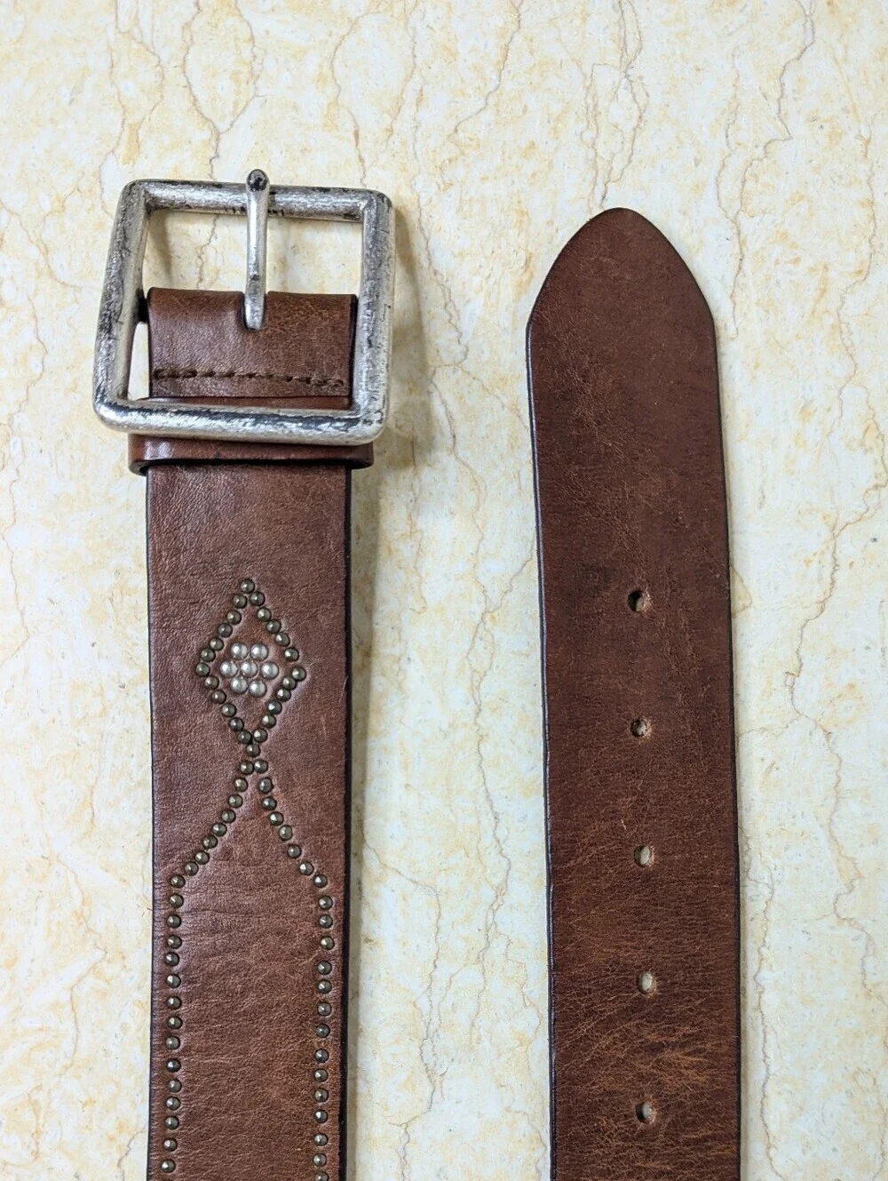Vintage Express Italian Brown Leather Silver Studded Belt Women's Med